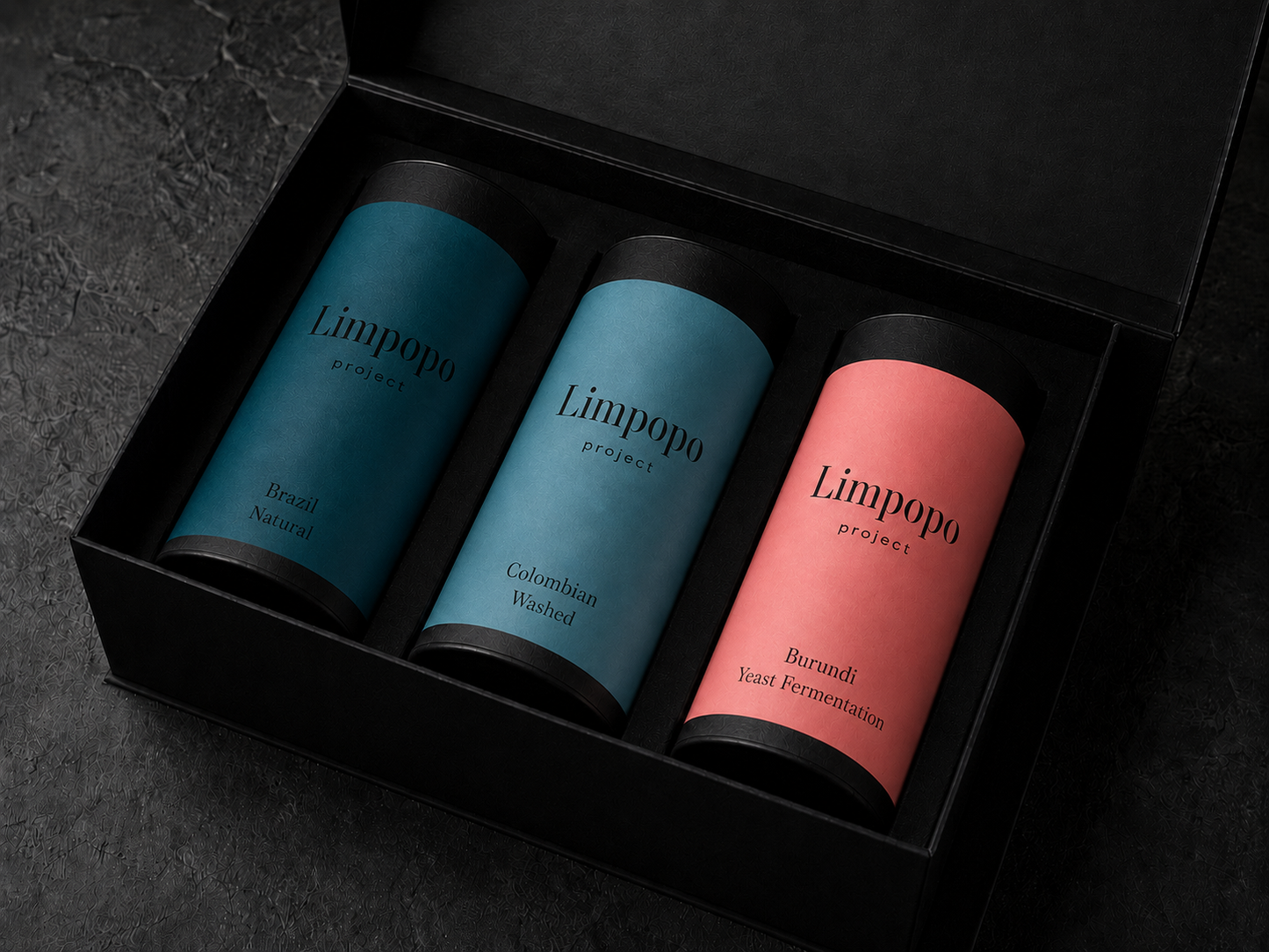 Limpopo Project Single Origin Starter Box with Brazil Natural, Colombia Washed and Burundi Yeast Fermentation coffees.